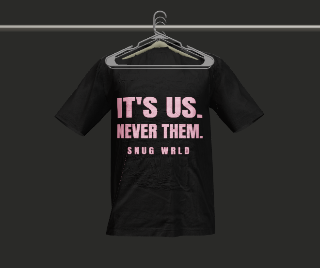 It's Us Never Them Tee on a hanger
